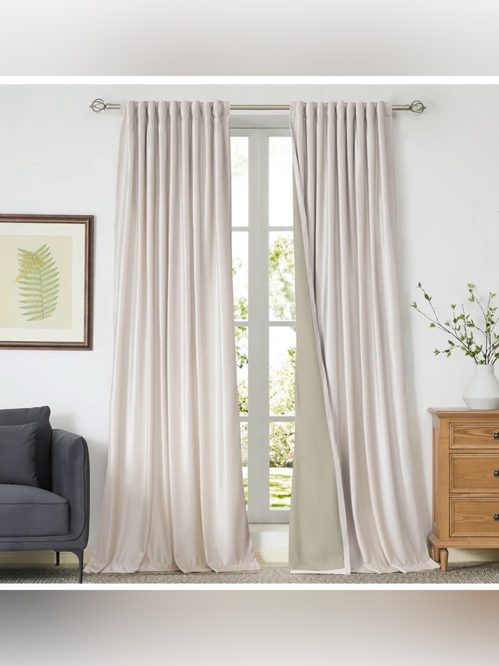 Cream Ivory Velvet blackout curtain drapes W52” x L102” 2 panels